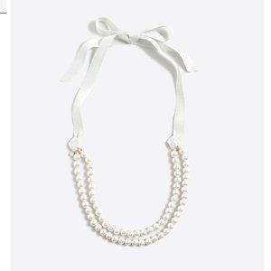 J. Crew Ribbon & Pearl Double Strand Necklace